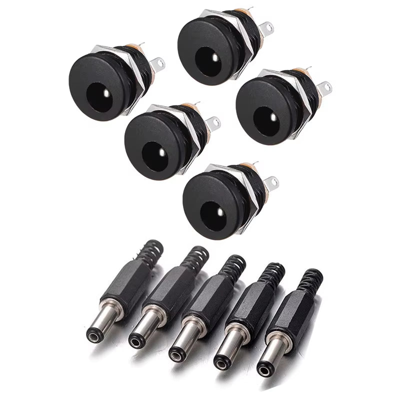 10PCS DC Power Connector Pin 2.5X5.5Mm Female Plug Jack + Male Plug Jack Socket Adapter PCB Mount DIY Adapter Connector 5.5X2.5