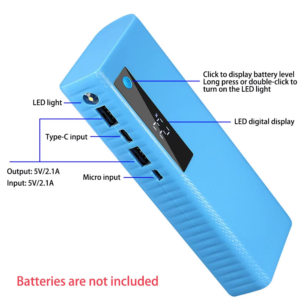 DIY Battery Power Bank Box 5 Slots 21700 Battery Power Box 5V/2.1A Dual Port Output Power Bank Portable Power