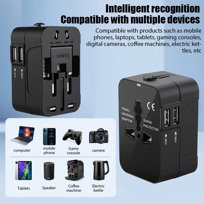 Universal Travel Adapter EU UK US AU AC Power Charger Adapter Outlet Converter Socket Plug Adaptor Connector with Dual USB Port