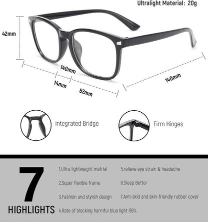 6 Pack Blue Light Blocking Glasses for Computer Gaming, Fashion Fake anti Eye Strain Eyeglasses for Women Men