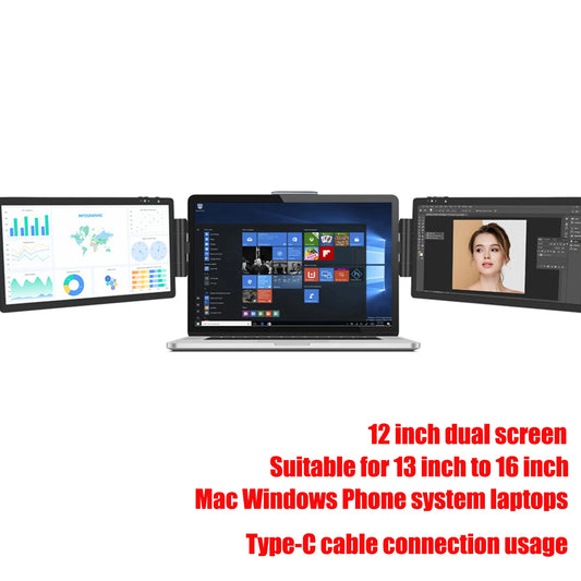 12 Inch Laptop Dual Monitor 1920*1080 HD IPS LCD Dual Monitor Screen Extender Laptops for Macbook Huawei