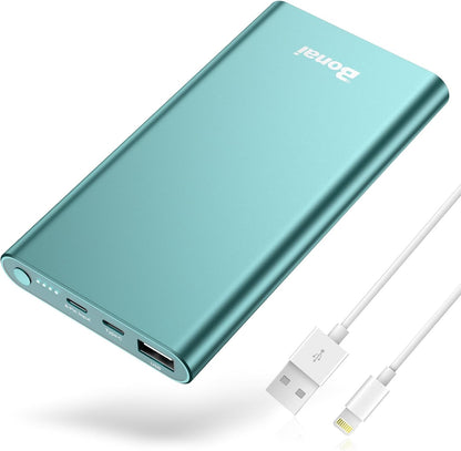 Portable Charger,  Power Bank 12000Mah Aluminum(Travel)(Powerful) USB C High Speed 3.0A Input/Output Compatible Iphone 13/13 Pro Max/12/12 PM, Samsung, Ipad - Mint (8 Pin Charging Cable Included)