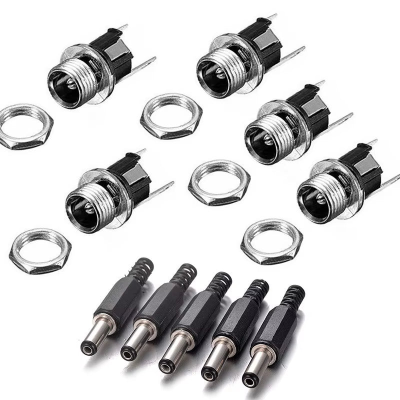 10PCS DC Power Connector Pin 2.5X5.5Mm Female Plug Jack + Male Plug Jack Socket Adapter PCB Mount DIY Adapter Connector 5.5X2.5