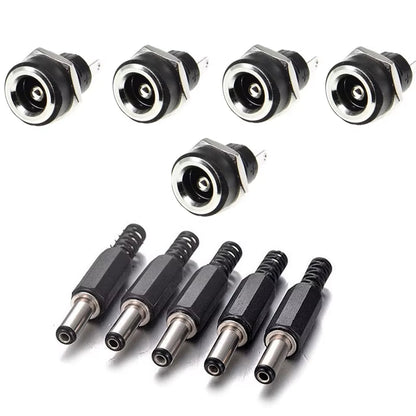 10PCS DC Power Connector Pin 2.5X5.5Mm Female Plug Jack + Male Plug Jack Socket Adapter PCB Mount DIY Adapter Connector 5.5X2.5