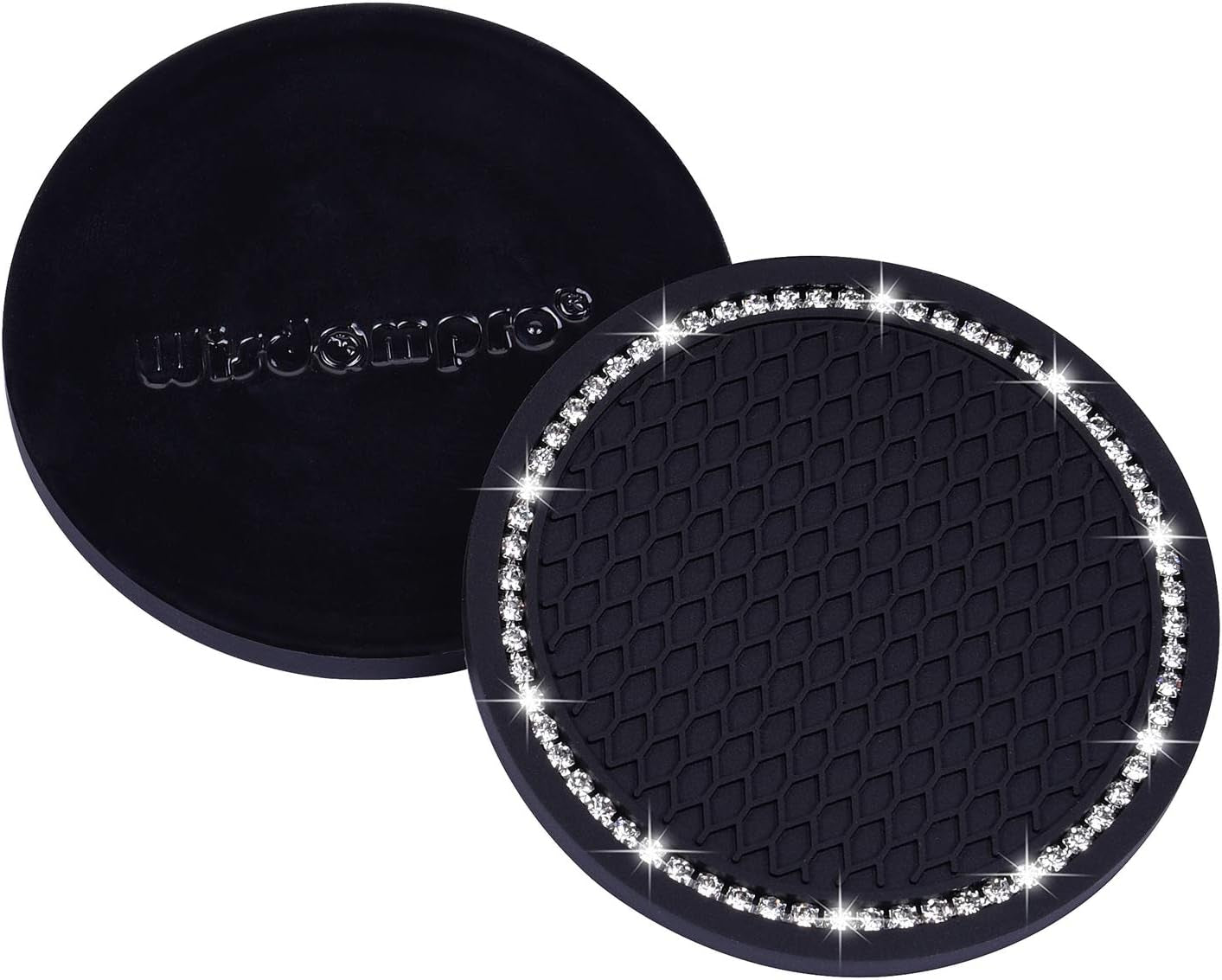 Bling Car Coasters, 2 Pack PVC Car Cup Holder Insert Coaster - anti Slip Universal Vehicle Interior Accessories Crystal Glitter Cup Mats for Women and Men(2.75" Diameter, Black)