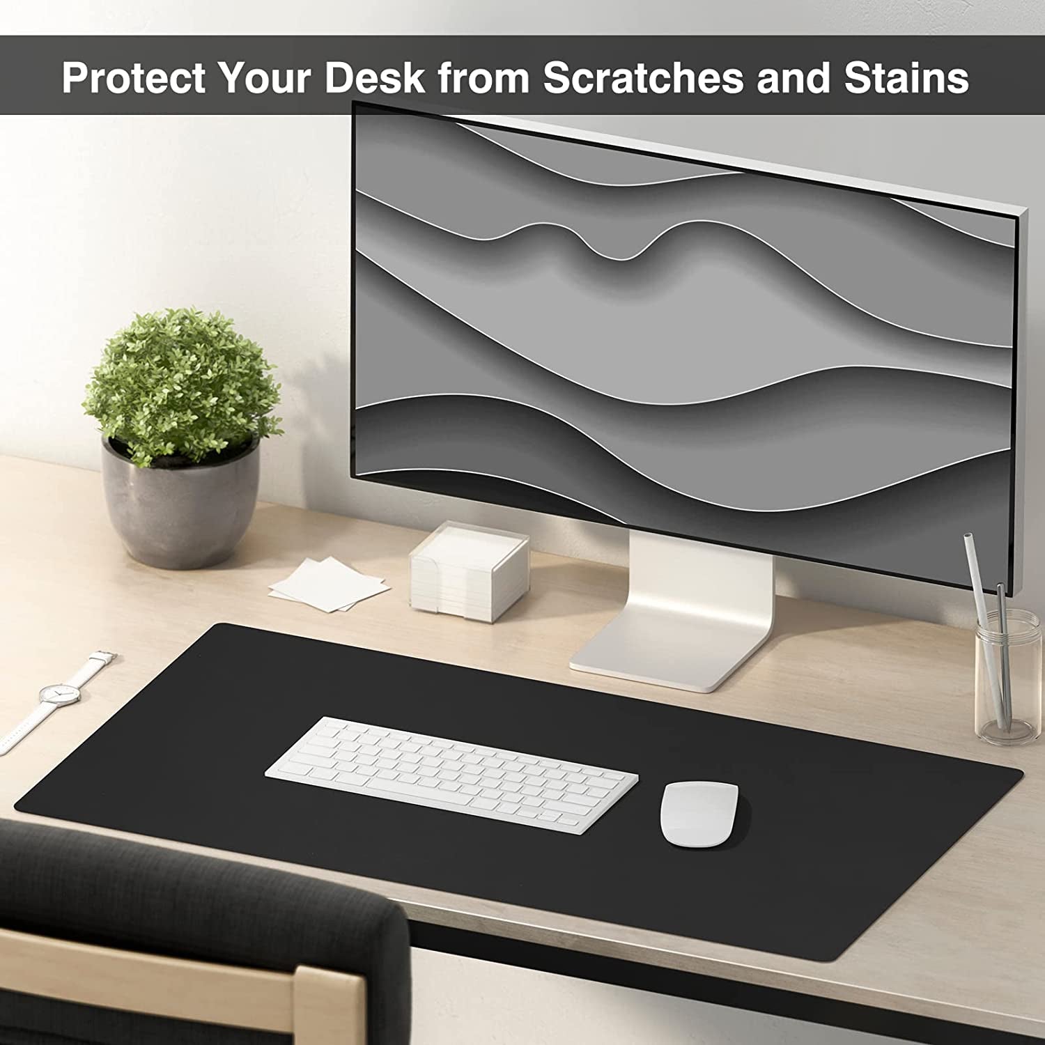 Dual Sided Desk Pad, 36”X17” PU Leather Desk Mat, Waterproof Desk Blotter Protector Mouse Pad (Black)