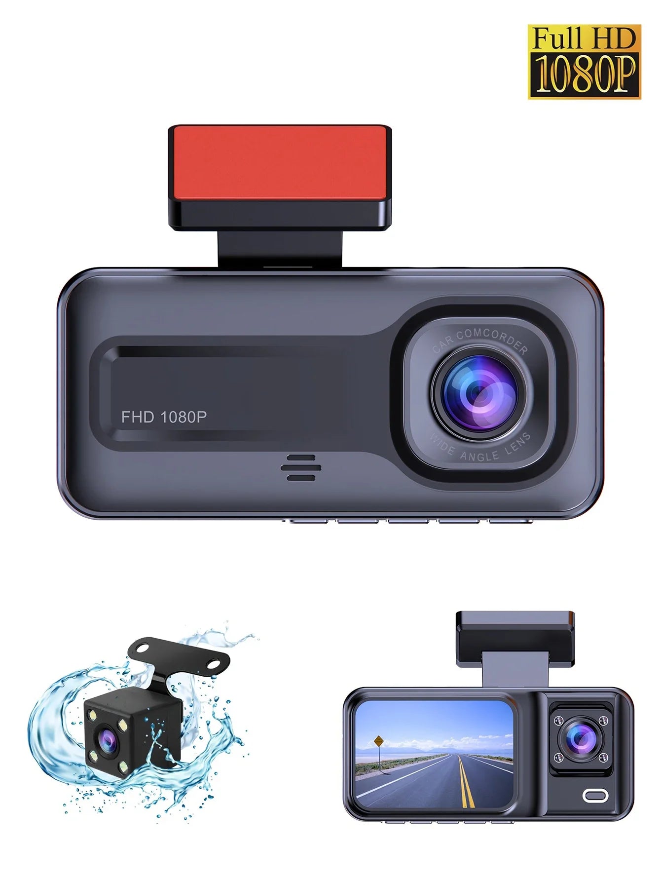 Dash Cam Front and Rear and inside 1080P Full HD 3 Way Dash Cam 3 Cameras Vidoe Recorder Black Box with 3 Cameras