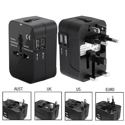 Universal Travel Adapter EU UK US AU AC Power Charger Adapter Outlet Converter Socket Plug Adaptor Connector with Dual USB Port