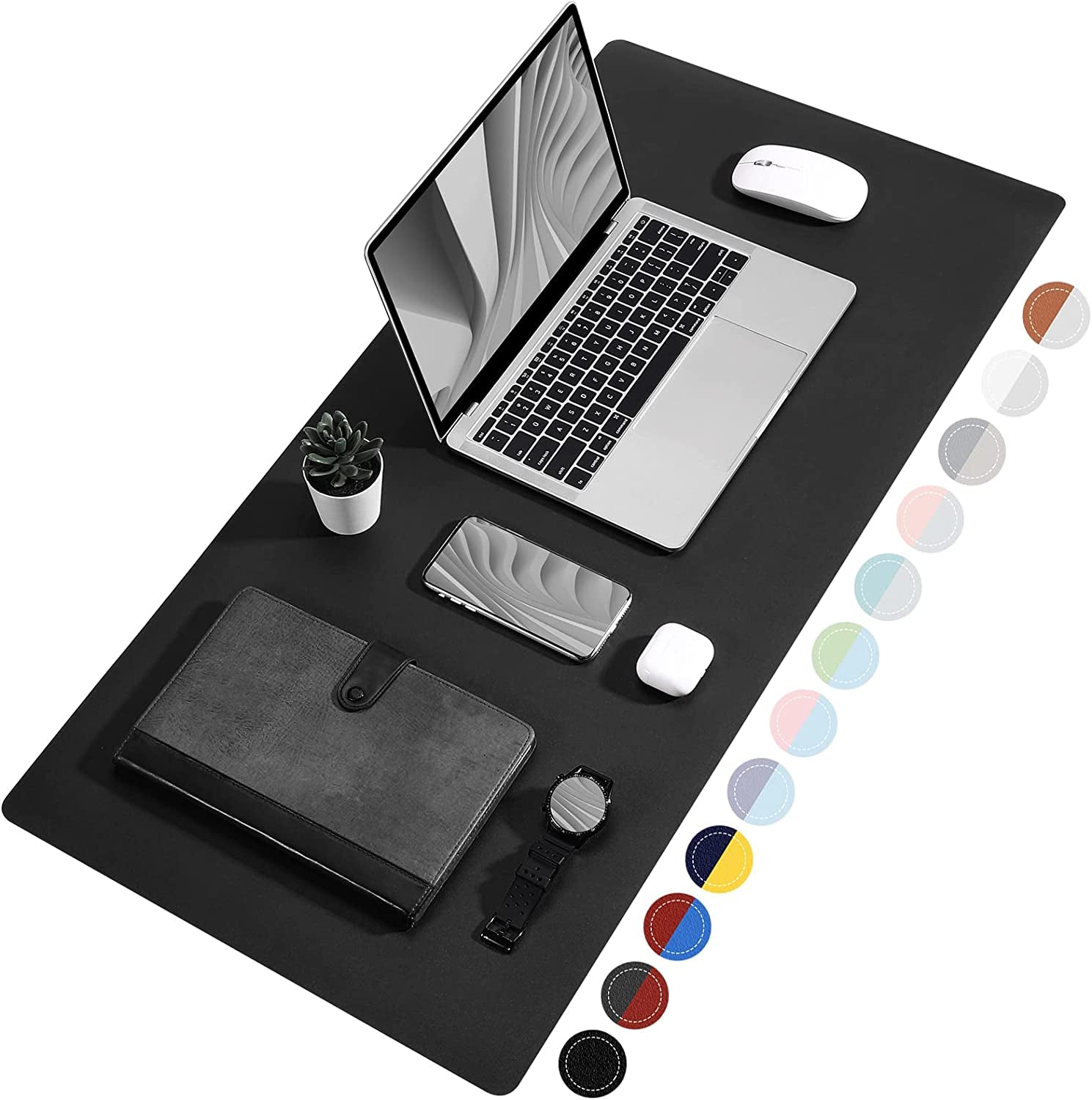 Dual Sided Desk Pad, 36”X17” PU Leather Desk Mat, Waterproof Desk Blotter Protector Mouse Pad (Black)